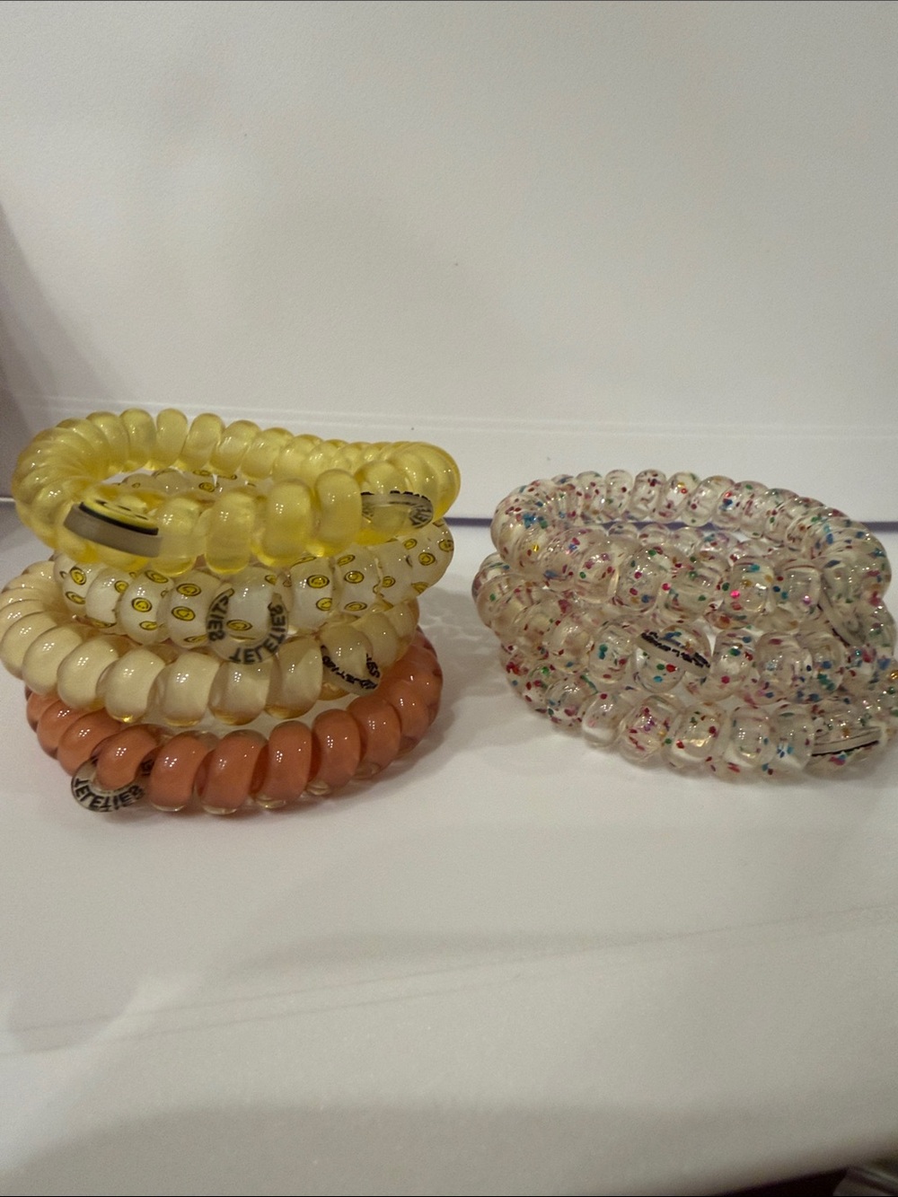 TELETIES Coiled Phone Cord Hair Ties - Yellow, Cream, Peach & Confetti Sets